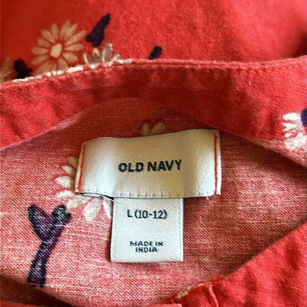 Old Navy Red Floral 3/4 Sleeve Blouse Top Size Large L Casual Women's Shirt